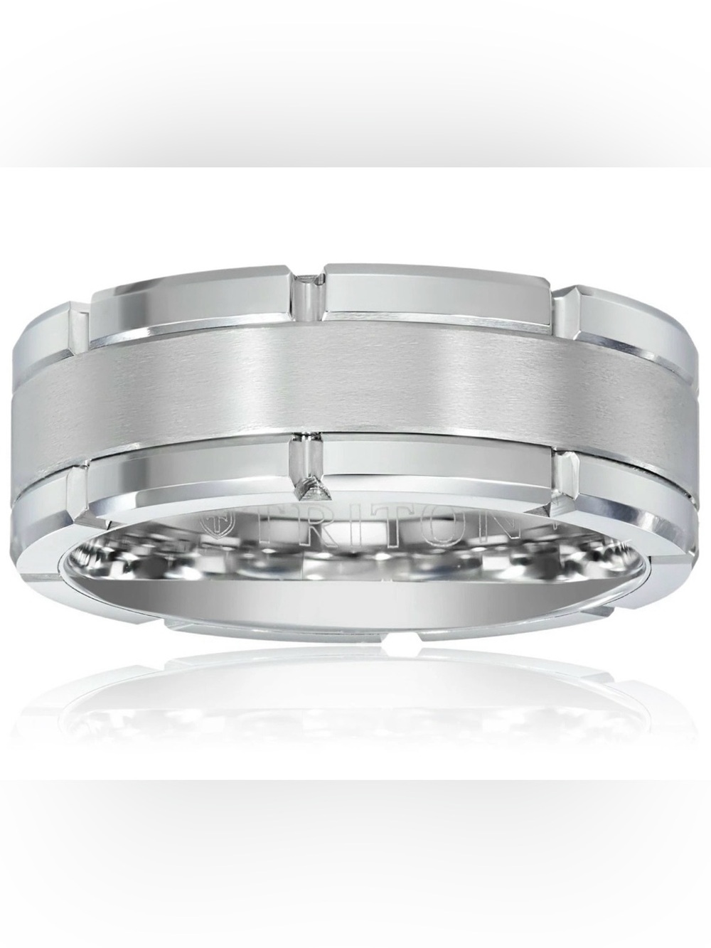NWT [Triton] 8MM Tungsten Carbide Ring, Flat Brushed Center & Link Edge Men's 9